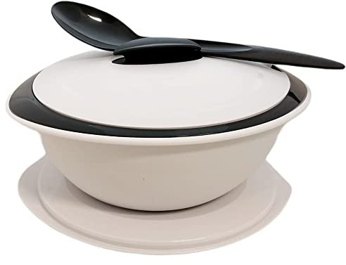 Tupperware Thermo-Duo Set (2) Warmhalten C132 Schüssel 2,5 Liter Grau Weiß Servierlöffel C134