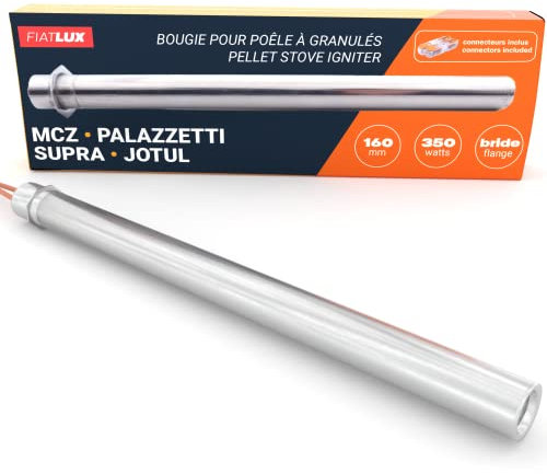 Bougie d'allumage pour poêle à granule 160/170mm - 350W - Diamètre 12,5mm - MCZ - Palazzetti - Supra - Jotul - Pièce d'origine - Clips de connexion inclus - Garantie 2 ans