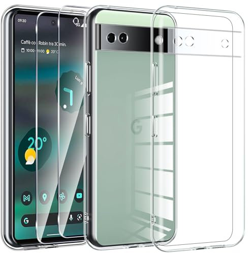 Kokio Crystal Clear für Goole Pixel 6A 5G Hülle mit 2 Stück Schutz Glas,Ultra Dünne Weiche Transparente TPU Silikon Schutzhülle,Vergilbungshemmende Kratzfeste und Stoßfeste Handyhülle