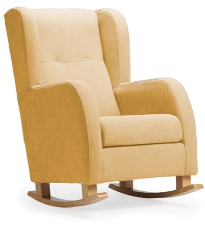Sillonea- Sillón de Lactancia Evolutivo Modelo París: De Mecedora a Butaca Fija en un Simple Paso, Comodidad para Cada Etapa de la Maternidad- Medidas: 66 x 89 x 102 cm, con Tela Antimanchas (Mostaza)