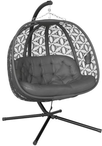 Outsunny Outdoor Double Hanging Chair Swing Chair Metal Stand Charcoal Grey