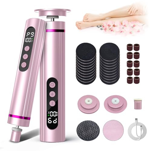RoserRose 3 en 1 Rapeuse Pieds Électrique, 9 Vitesses Réglables avec Affichage, Batterie 2000mAh, Râpe Electrique Pied pour Éliminer Les Callosités, Épiler et Soigner Les Ongles (Rose)
