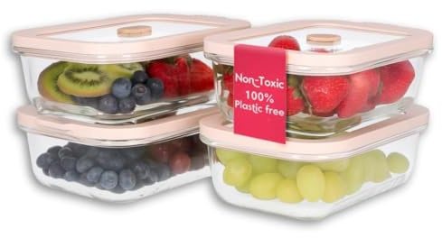 iruma Recipientes de almacenamiento de alimentos de vidrio no tóxicos de 2.6 tazas con tapas, recipientes de sopa con tapas, preparación de comidas sin plástico, recipiente hermético para alimentos