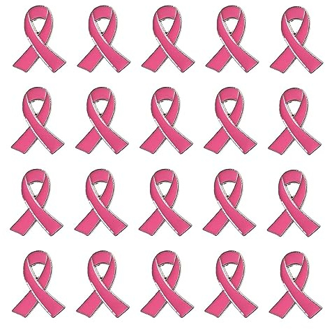 20pc Octobre Rose Broches Ruban Rose Badge Épingles Pins de Sensibilisation Au Cancer du Sein en Métal et Émail Coloré Octobre Ruban Épinglettes pour Femmes Hommes (B)