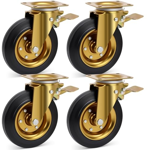 Nefish 8 Inch Outdoor Heavy Duty Caster, Large Castors Wheels Set of 4 with Brake, Durable Industrial Grade Casters 3200 LBS, 360 Degree Plate Swivel Castor Wheels for Cart, Workbench, Machine