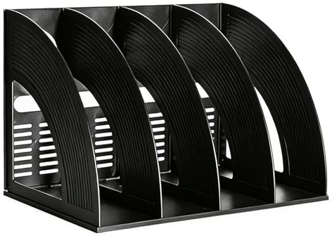 THATSRAD 4 Fächer Stehsammler a4 Kunststoff Zeitschriftensammler Stehordner Zeitschriftenhalter Schwarz Zeitschriftenständer Ordner Organizer Büro Zubehör Schreibtisch Aufbewahrung von Dokumenten