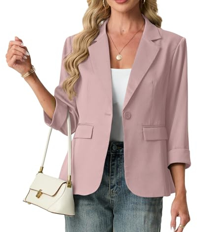 GRECERELLE Blazers for Women Suit 3/4 Sleeve Ladies Jackets Elegant Formal Notched Lapel Cardigans Office,Work,Wedding Coats Causal Outerwear with Pockets, Buttons