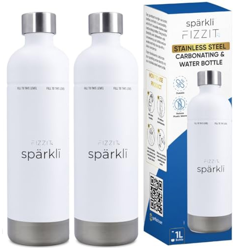FIZZIT sparklí Edelstahl Kohlensäureflaschen (2 Pack) 1L - Kompatibel mit Aarke II & III, Philips GoZero, Monten, Brita SodaOne - Spülmaschinenfest, Kein Verfallsdatum