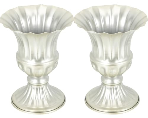 PAMINGONO Jarrones de Hierro para Cementerio en Color Plata, 2 Piezas Resistentes y Decorativos para Flores en Tumbas y Sitios Funerarios