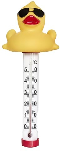 TFA Dostmann Thermomètre analogique de piscine avec canard flottant, 40.2006, étang, jacuzzi, bain glacé, amusant, pour le jardin, avec cordon de fixation, mesure la température de l'eau, rouge, jaune