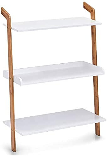 ZELLER PRESENT SCHÖNER LEBEN. PRAKTISCH WOHNEN. Étagère d'échelle avec 3 étagères en Bambou/MDF, Blanc