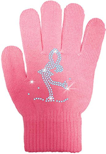 ChloeNoel Ice Skating Gloves - GV22 (Mini Lay-Back Skater Crystals (Pink,Junior)