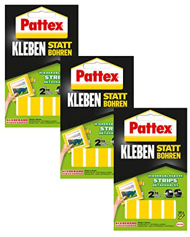 Pattex Kleben statt Bohren Strips, doppelseitiges Klebeband, wieder ablösbar, 10 Stück (3 Packungen, Klebe-strips)