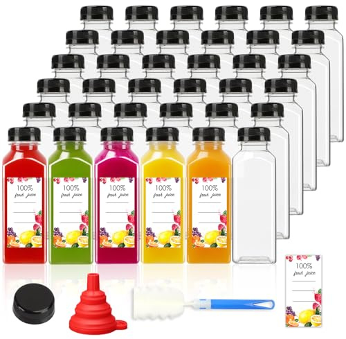Moretoes 40pcs 12oz Plastic Juice Bottles with Caps, Bulk Clear Beverage Containers for Juicing Drinking Milkshake Tea and Other Beverages