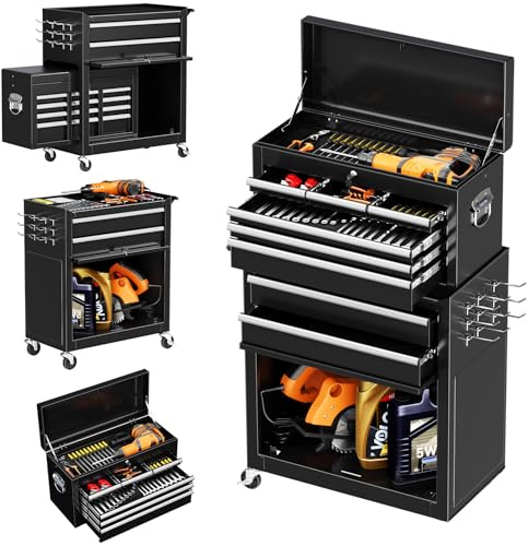 INTERGREAT Rolling Tool Chest with Wheels and 8 Drawers, Detachable Large Tool Cabinet with Lock for Garage, Locking Mechanic Tool Cart with Black Liner for Warehouse, Workshop, High Capacity