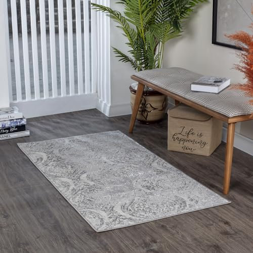 Livabliss Meknes Vintage Teppich Groß - Orientalischer Boho für Wohnzimmer, Esszimmer, Schlafzimmer - 80x150 cm, Kurzflor, Einfache Pflege - Muster in Beige und Weiß