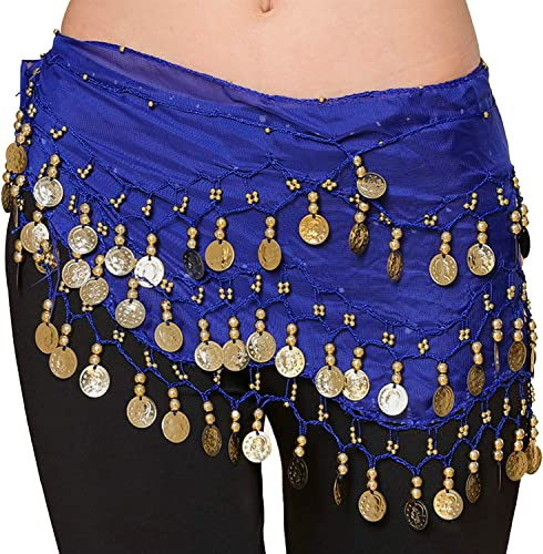 Carnavalife Pañuelo Danza del Vientre, Falda de Pañuelo con Monedas de Lentejuelas Brillantes, Cinturón Danza del Vientre Mujer (Azul)
