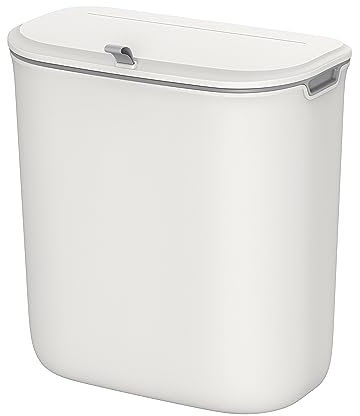 SONGMICS Poubelle de Cuisine Suspendue, 9L, Petite Poubelle Compost, avec Couvercle, Déchets Alimentaires, Poubelle Murale, à Accrocher sur Placard, Armoire de Cuisine, Sous l’Évier, Blanc LTB820W9