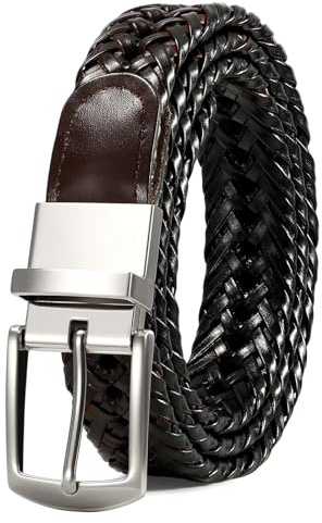 SUOSDEY Braided Genuine Black Leather Belt for Men, 1.2 Width Men’s Casual Woven Leather Belt for Jeans Pants