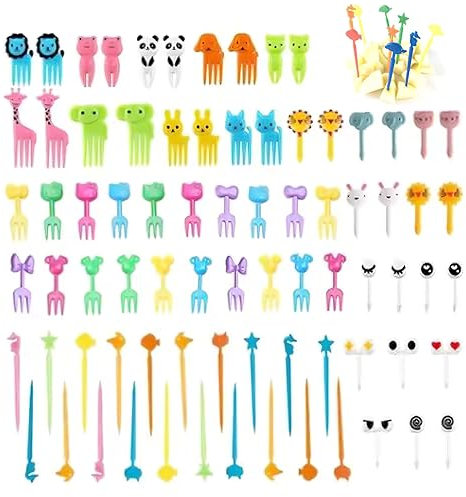CLDURHGE 90 Piezas Surtidas Ojos de Dibujos Animados Tenedor de Frutas Niños Comida Pastel Selecciones Reutilizable Palillo de Dientes Decoración Tenedor Decoración Comida Selecciones para Postre
