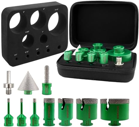KURSTOL Punta per Trapano Diamantata Set - 6/6/8/25/35/50/68MM+50MM Fresa Diamantata+10MM Frese per Piastrelle+Adattatore a Triangolo per M14 Filo per Porcellana Granito Piastrella Marmo