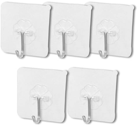 tooloflife Lot de 5 crochets muraux auto-adhésifs en plastique sans clous pour cuisine, salle de bain, chambre à coucher, vestiaire