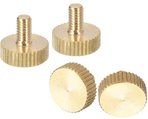 QUARKZMAN M4x6mm gerändelte Daumenschrauben, 4 Stück flache gerändelte Kopf vollständig Gewinde Messing Daumenschrauben Bolzen Griff Knöpfe Befestigungselemente
