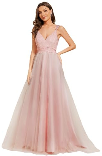 Ever-Pretty Robe de Mariée Princesse Longue Dentelle Mousseline Col V