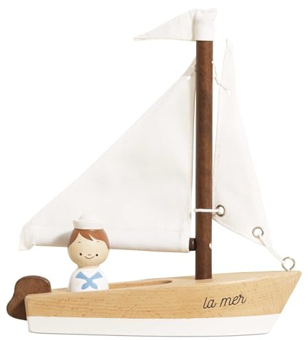 Le Toy Van - TV810 - Bateau à Voile Jouet pour Enfants à partir de 2 Ans, Bateau et 1 Marin en Bois FSC écologique, voiles en Coton, Cadeau Enfant