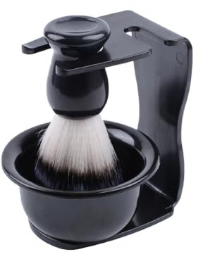 Aiweijia Set di pennelli da barba,Kit da barba 3 in 1 per uomo Spazzola per barba con supporto Porta rasoio e ciotola da barba per i regali della festa del papà