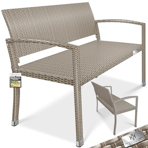 KESSER® Gartenbank Polyrattan 2-Sitzer Wetterfest, Rattan-Sitzbank UV-Beständig & bis 320kg belastbar, Balkon-Bank 125x62x90cm, Garten-Möbel mit ergonomischen Armlehnen, Für 2 Personen + Cover, Creme