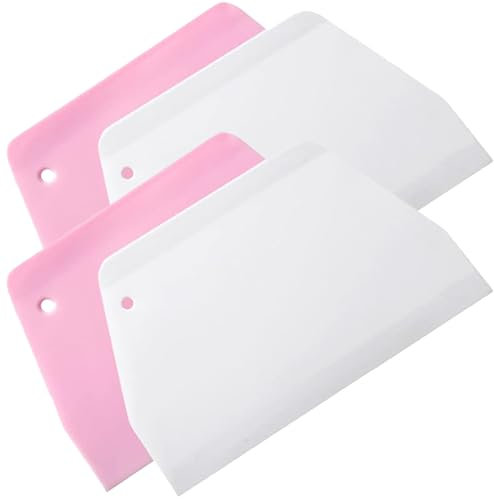 4 Pcs Raschietto in Plastica Rosa e Bianco, Coltello per Impasto Raschietto in Plastica, Stampo per Biscotti con Lettere per Numeri Dell'alfabeto, per Cuocere pane, Pizza e Torte
