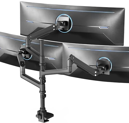 VIVO Pneumatic Arm Triple Ultrawide Monitor Extra Tall Desk Mount for Up to 49 inch Screens, Heavy Duty Clamp, Holds 3 Ultra Wides Up to 20kg, Black, STAND-V300D