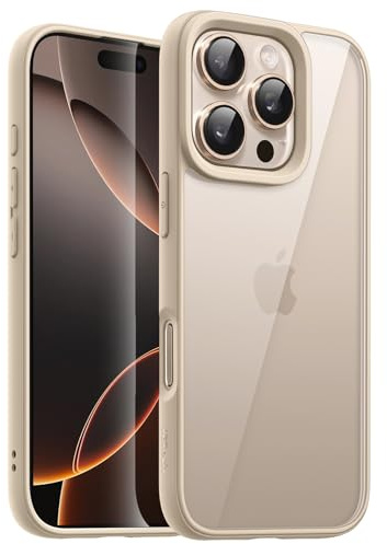 JETech Case for iPhone 16 Pro 6.3-Inch, Shockproof Phone Bumper Cover, Solid Color Matte TPU Frame, Anti-Scratch Clear Back (Desert Titanium)