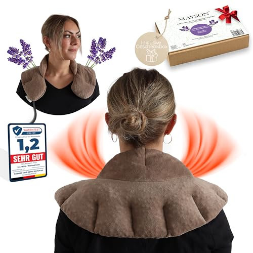 MAYSON® Kirschkernkissen Nacken Schulter für Mikrowelle - Körnerkissen mit Lavendel - Wärmekissen XXL mit Stehkragen - Aromatherapie für Entspanung