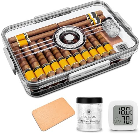 CIGARLOONG Zigarren-Humidor, eingebautes Regal aus Zedernholz mit Hygrometer und Luftbefeuchter, transparente Aufbewahrungsbox aus Acryl für Zigarren (S (für 20–30 Zigarren))