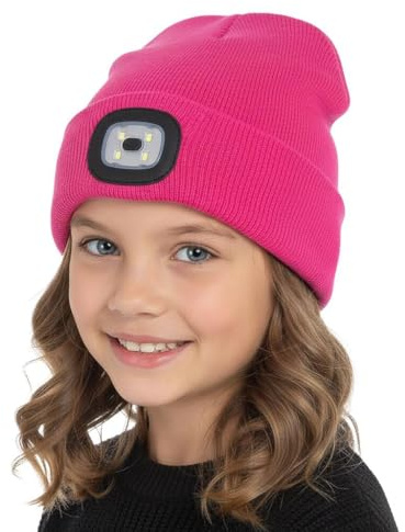 A2Z 4 Kids Girls Boys LED Hat Knitted Beanie Light Up Battery - Hat KH1061 Pink 10-13