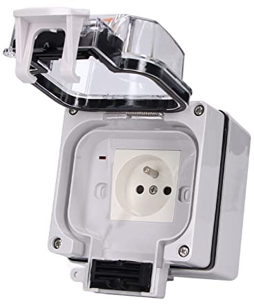Prise Extérieure étanche IP66, Boîtier de Prise de Courant ABS monté en avec Couvercle Verrouillable, Prise Résistante aux Intempéries 250 V 16 A, Adaptée aux Jardins, Ateliers