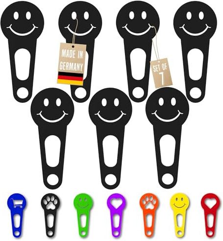 OnAir® Gettoni per carrello della spesa con sgancio rapido; portachiavi con gettone per carrello; gettone per carrello staccabile subito (Happy Face, Nero, 7 pezzi)