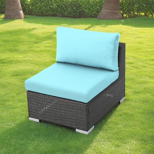 DOTBUY-SHOP Outdoor Sofa Seat Covers, Sofa Seat Cushion Fitted Covers Stretch with Elastic Band, 1/2/3 Seater Dustproof Non-Slip Couch Slipcover Furniture Protector (Sky Blue,M 100-125cm)