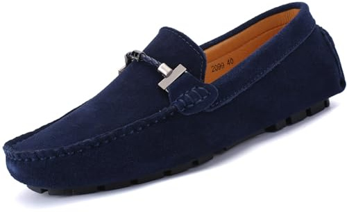 WUIWUIYU Men's Casual Slip-On Suede Penny Loafers Moccasin Driving Shoes Boat Shoes Size 14 Navy