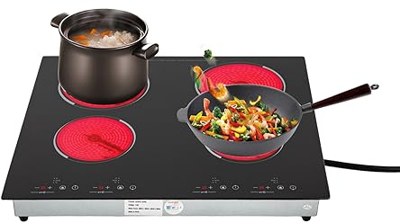 YUASDUU 3000W 110V Electric Cooktop 4 Burners, 24 Inch Portable Built-In Countertop Ceramic Stove Top Built-in Cooktop Sensor Touch Control with Safety Lock & Timer 9 Power Levels (NO PLUG)