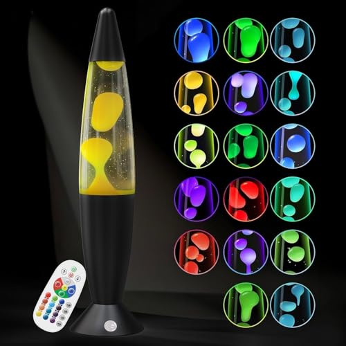 AONESY Liquid Motion Lamp with Remote Control, 17 Colour Changing Lamps for Kids & Adult, Soothing Motion Lamp for Relaxation, Mood Lamp Stress Relief, Retro Lamps Home Bedroom Office-13.5 Black