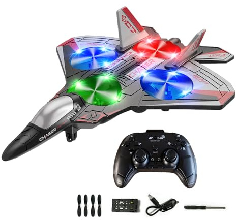 2.4GHz Wireless RC Plane | RC Airplane for Kids, Adults & Beginners | Foam Remote Control Airplane | Colorful LED Lights | Fighter Jet Glider with Auto Return | Gifts for Children 6+ Years Old