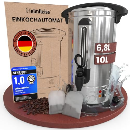 Heimfleiss® Glühweinkocher 10L aus Edelstahl 1500W | Heißwasserspender mit Zapfhahn, Thermostat & Überhitzungsschutz | Heißgetränkeautomat für Glühwein & Punsch | Einkochautomat Glühweintopf mit Hahn