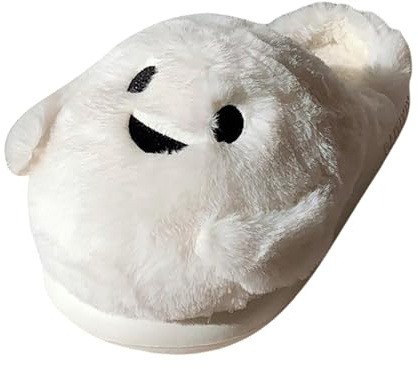 Generisch Ciabatte Donna Con Stampa Halloween Accoglienti Donna Pantofole Inverno 2025 Inverno Caldo Peluche Soffice Pantofole In Pelle Di Agnello, bianco, 39 EU