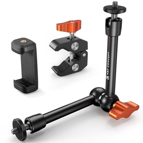 K&F CONCEPT Braccio Magico da 9,8 pollici con supporto per telefono e pinza super, snodo a 360° compatibile con telefoni cellulari/lampade LED/monitor/flash/microfoni/fotocamere reflex digitali