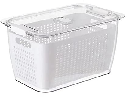 RASTKY Cestello Drenante Durevole con Filtro Contenitore per Verdure per Frigorifero da a 2 Strati Resistente All'usura Facile da Pulire Uso Casual per Frutta e Verdura Materiale PET (Bianco misura