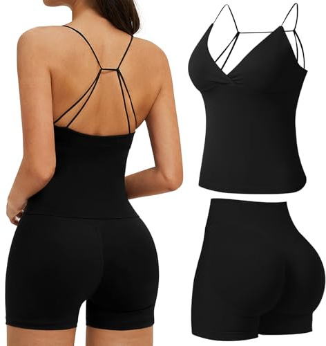 Xunerloy Gym Sets for Women 2 Piece Seamless Longline Halter Sports Bra Scrunch Butt Shorts Gym Yoga Outfits Fitness Workout Sets Activewear