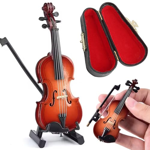 Yeaxxsqy Figurine de Violon réaliste Miniature 3.2 avec Support et étui, Petit Accessoire de Maison poupée pour Affichage Bureau à Domicile